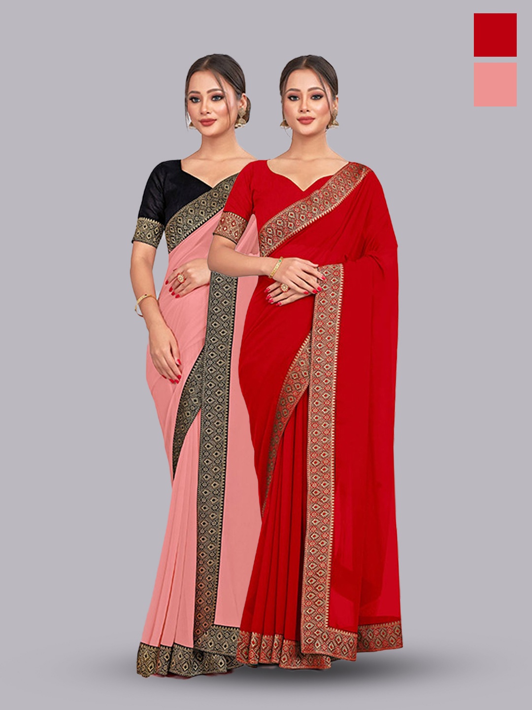 

CastilloFab Selection Of 2 Pure Georgette Sarees, Peach