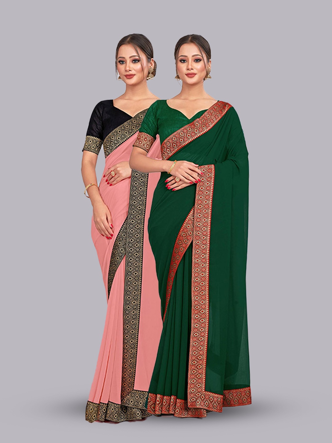 

CastilloFab Pure Georgette Lace Border Zari Saree, Peach