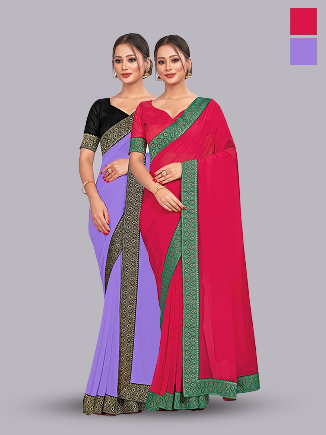 

CastilloFab Selection of 2 Pure Georgette Sarees, Lavender