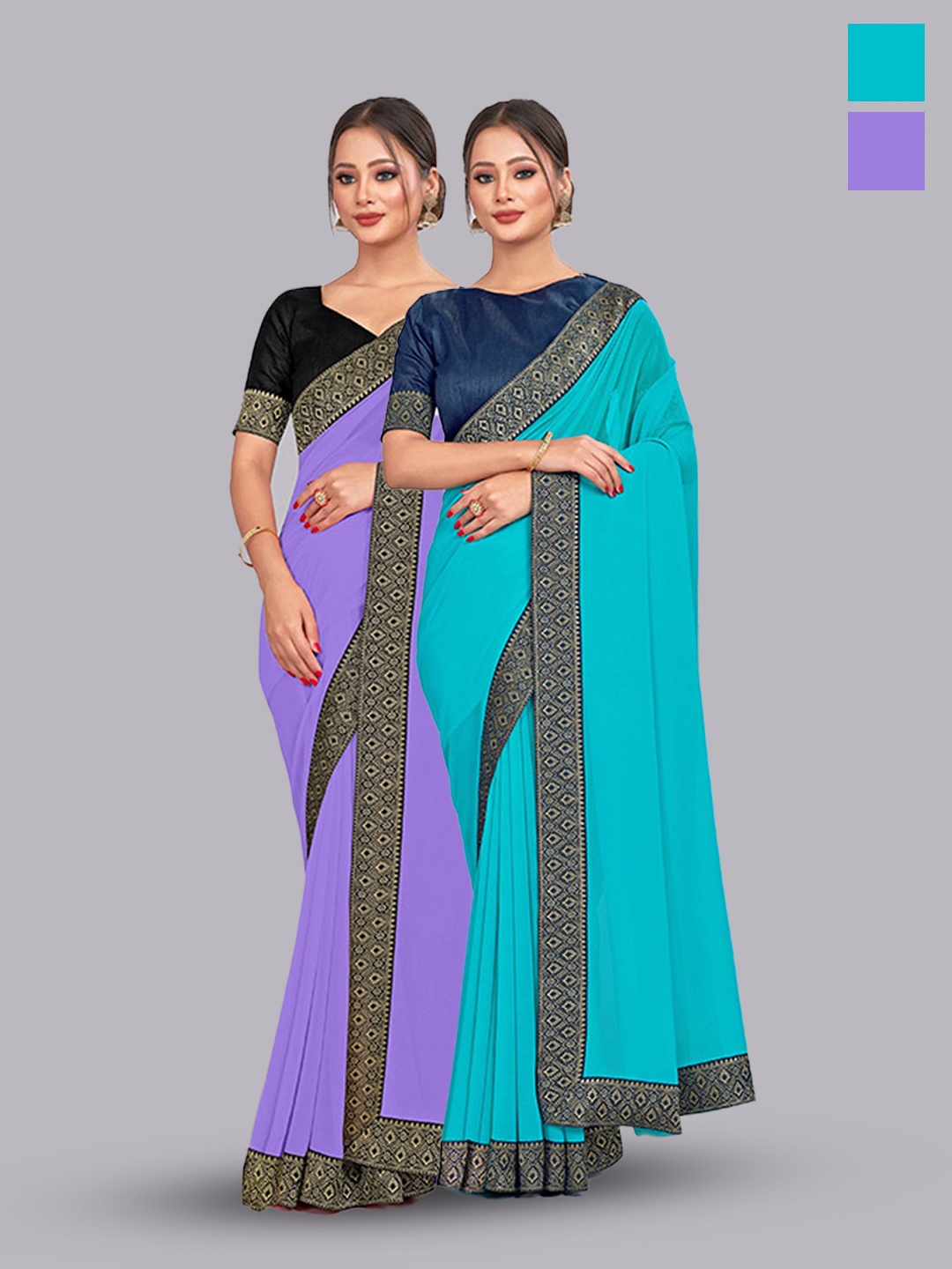 

CastilloFab Selection Of 2 Pure Georgette Zari Saree, Lavender