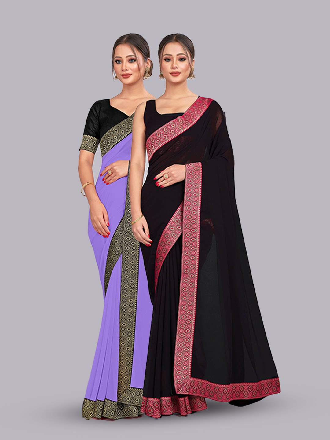 

CastilloFab Pure Georgette Lace Border Zari Saree, Lavender