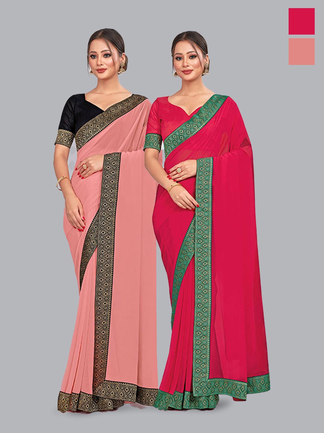 

CastilloFab Selection of 2 Zari Pure Georgette Saree, Peach