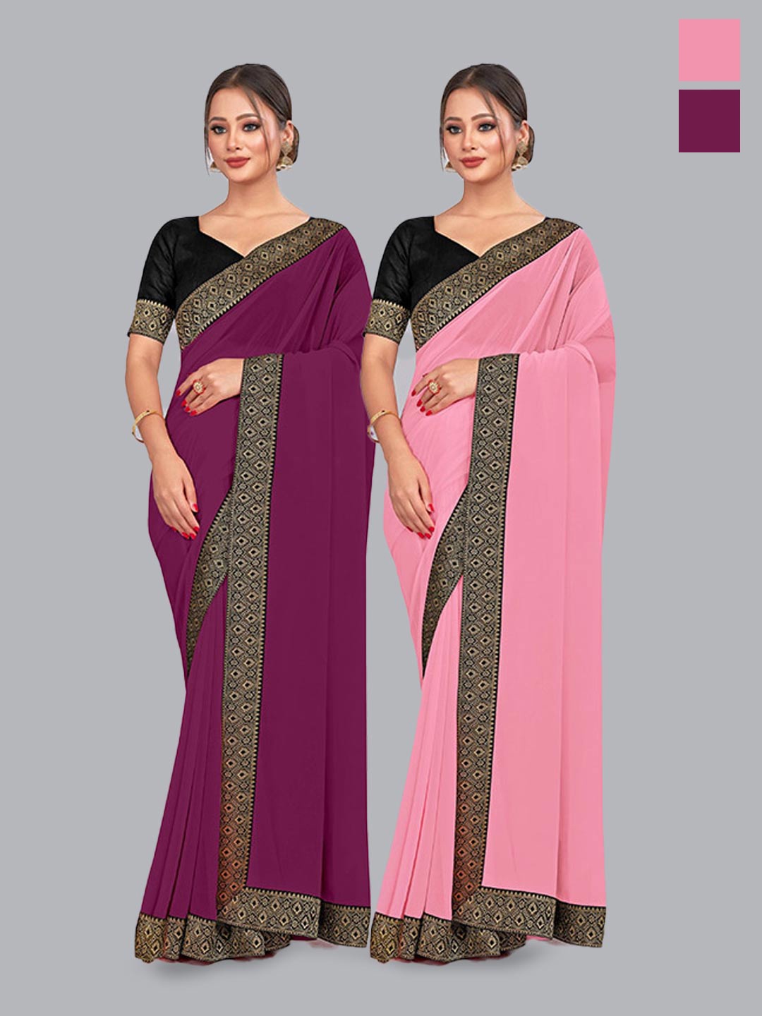 

CastilloFab Selection Of 2 Pure Georgette Sarees, Burgundy