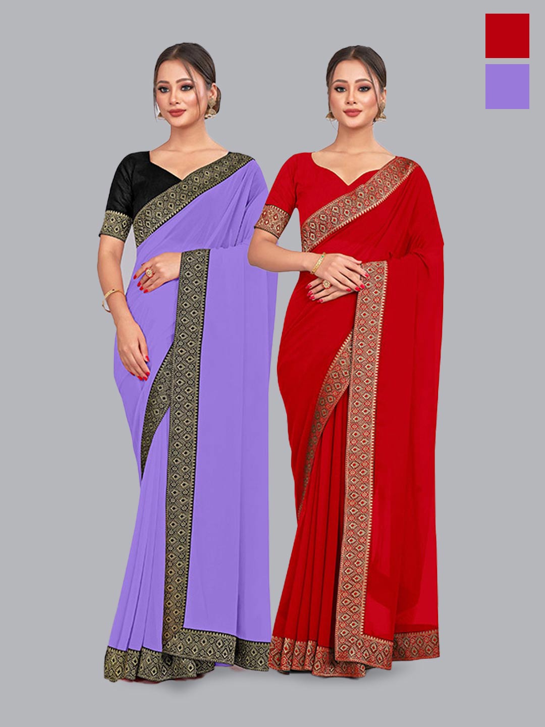 

CastilloFab Selection Of 2 Pure Georgette Sarees, Lavender