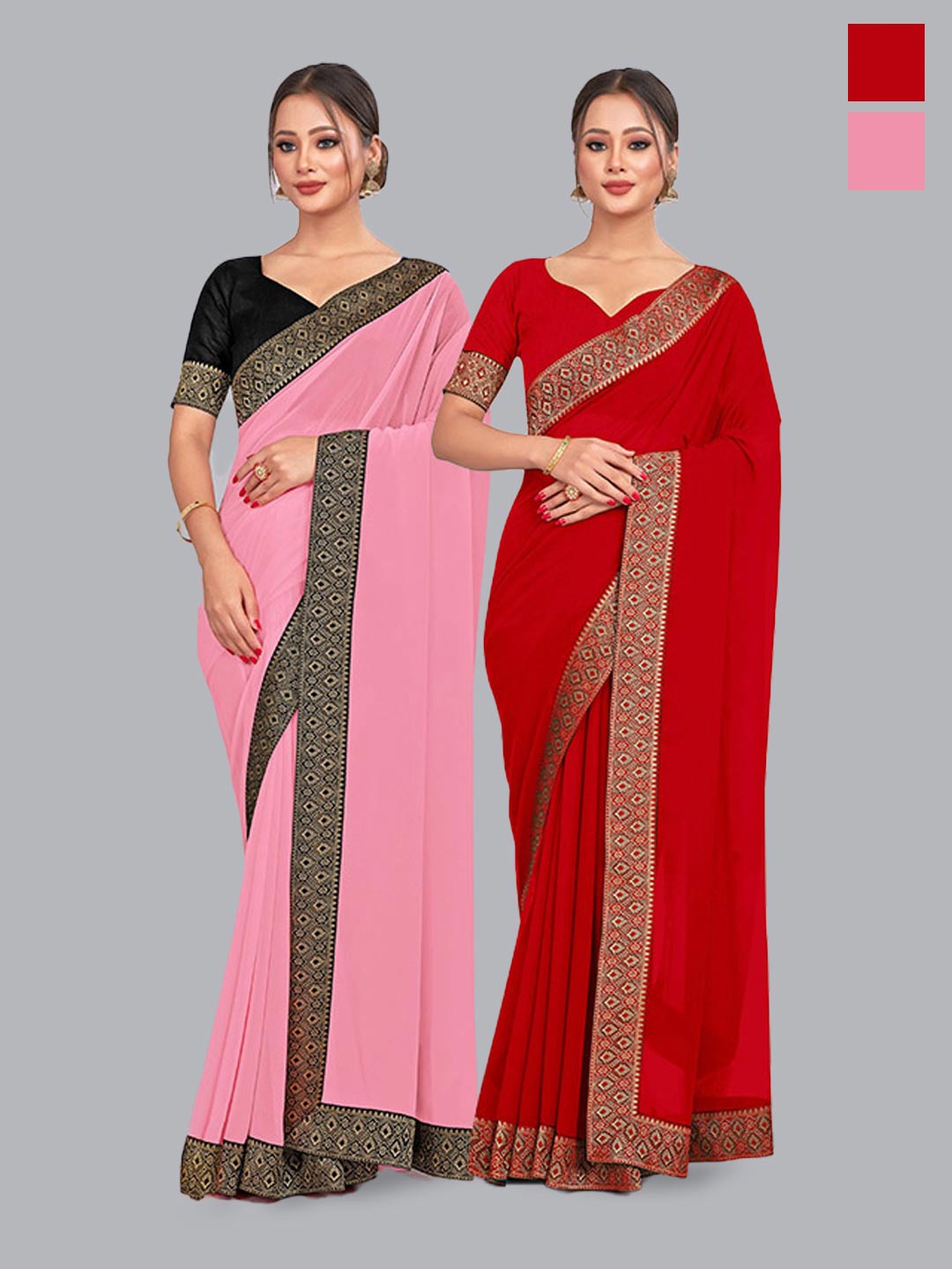 

CastilloFab Selection Of 2 Pure Georgette Sarees, Pink