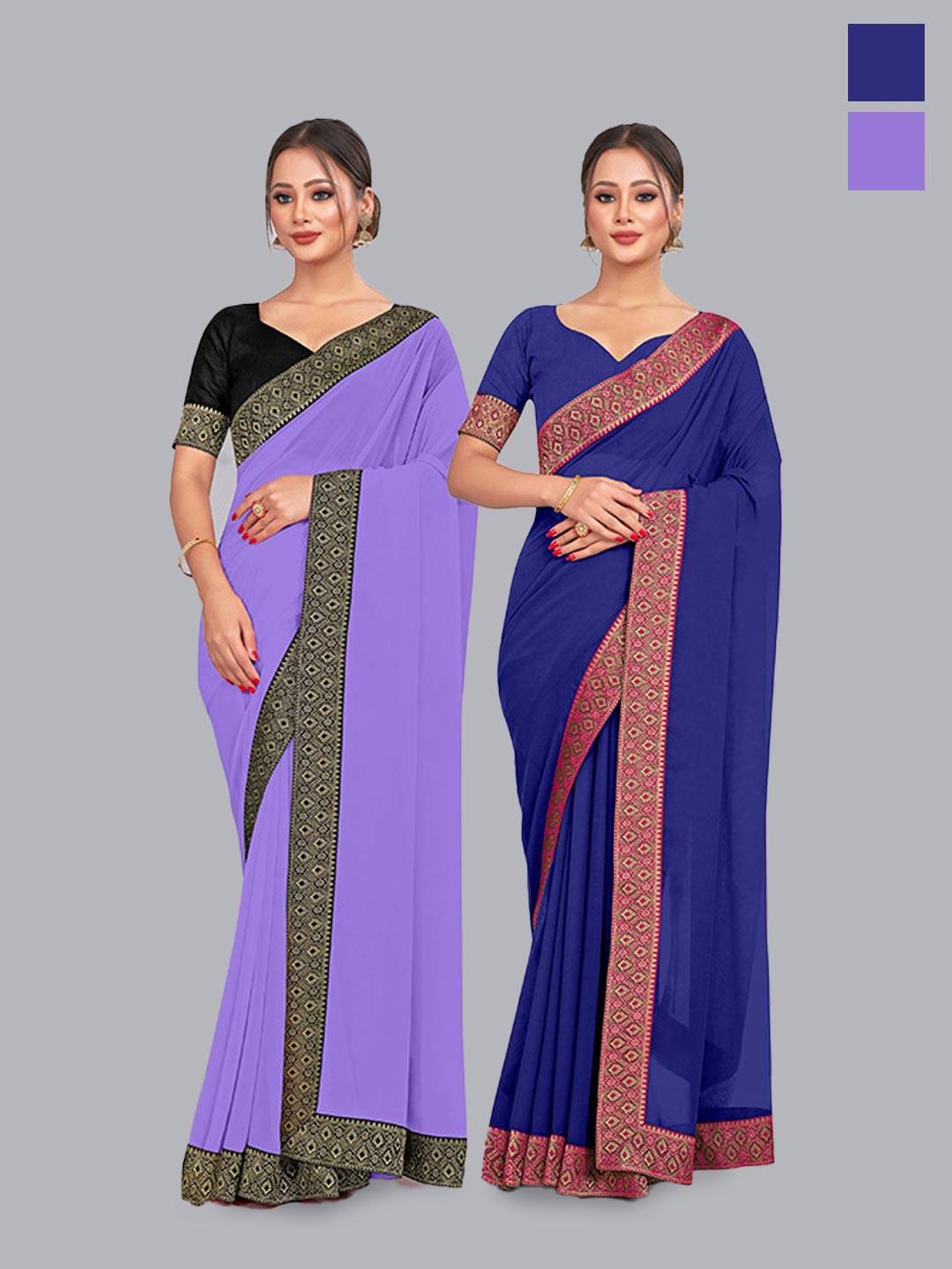 

CastilloFab Selection Of 2 Pure Georgette Sarees, Lavender