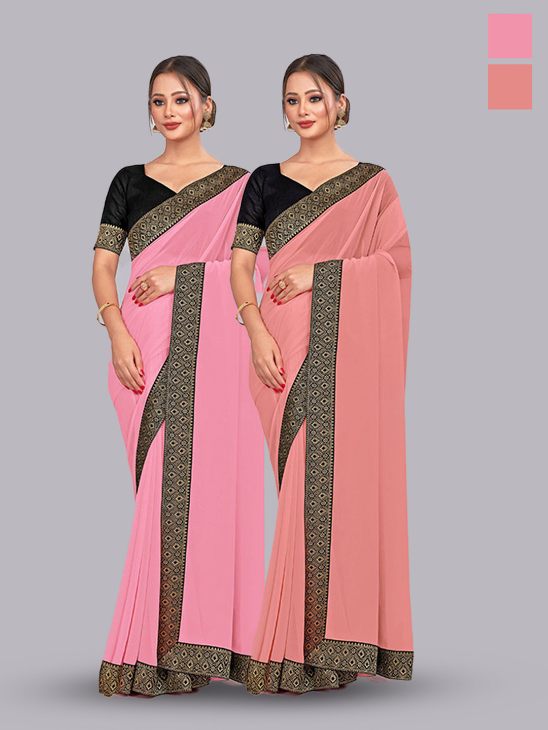 

CastilloFab Selection Of 2 Pure Georgette Sarees, Pink