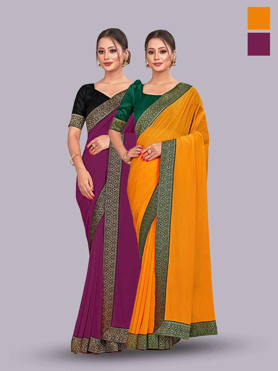 

CastilloFab Selection Of 2 Pure Georgette Sarees, Burgundy