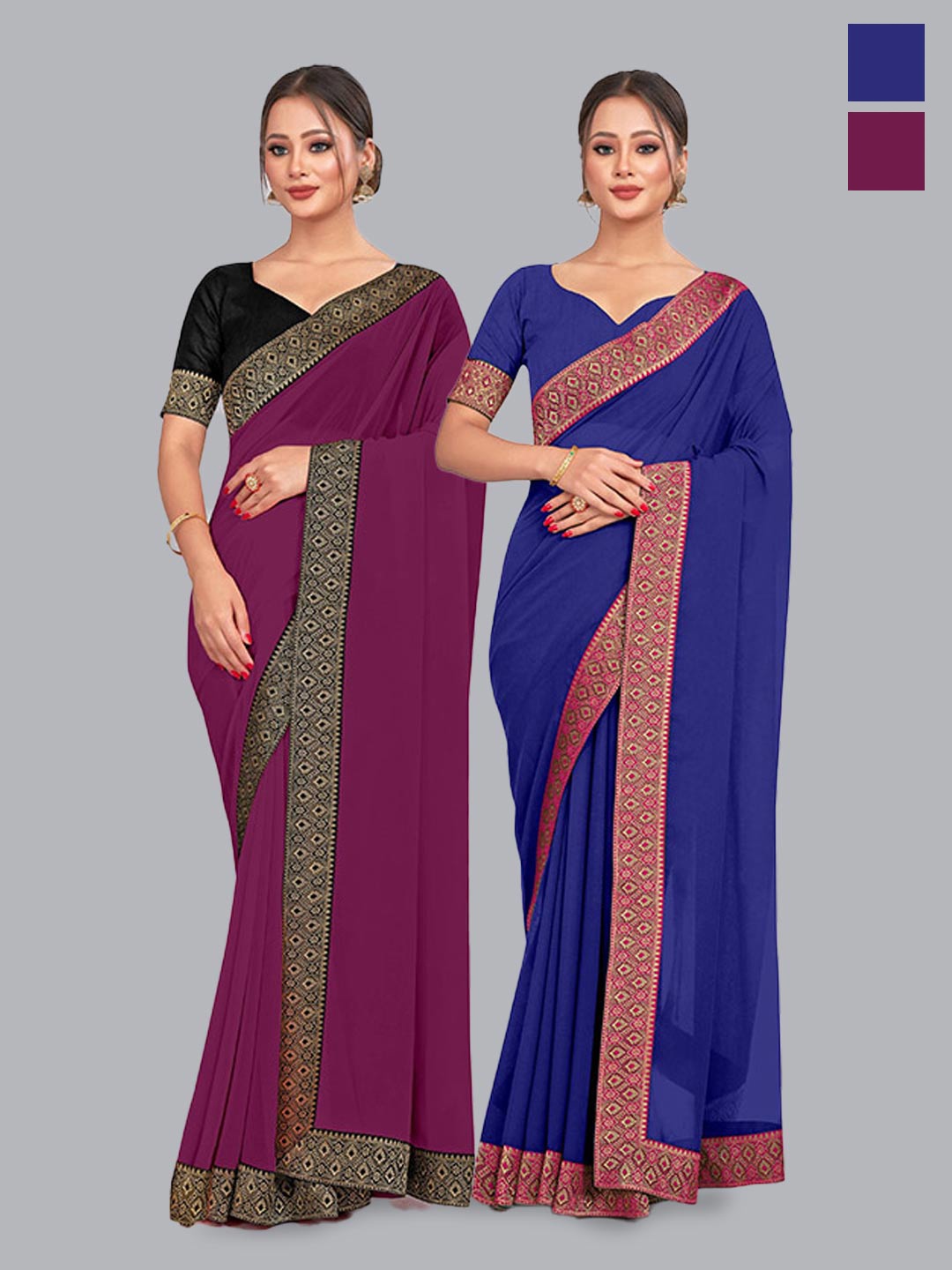 

CastilloFab Selection Of 2 Pure Georgette Sarees, Burgundy