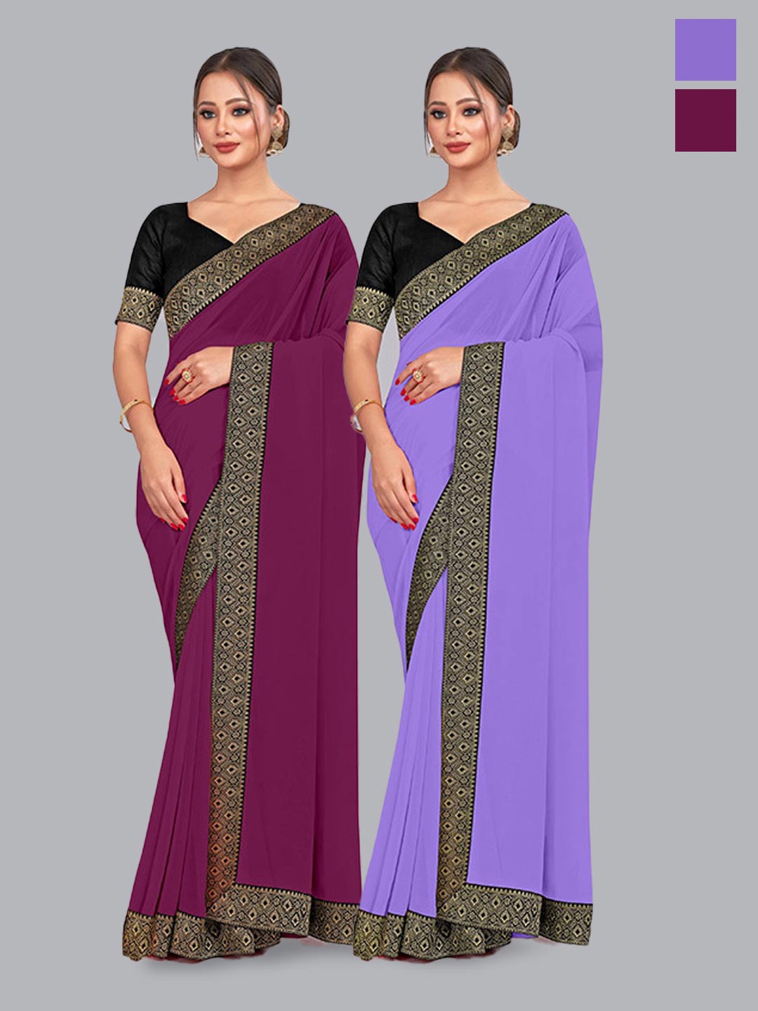 

CastilloFab Selection Of 2 Pure Georgette Sarees, Burgundy