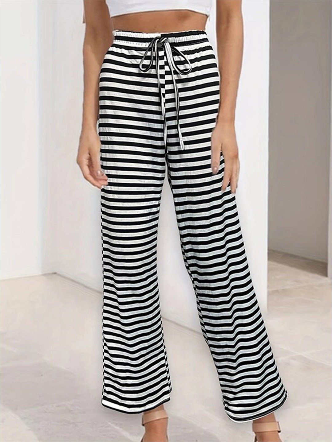 

StyleCast Women Black Striped High-Rise Easy Wash Trousers