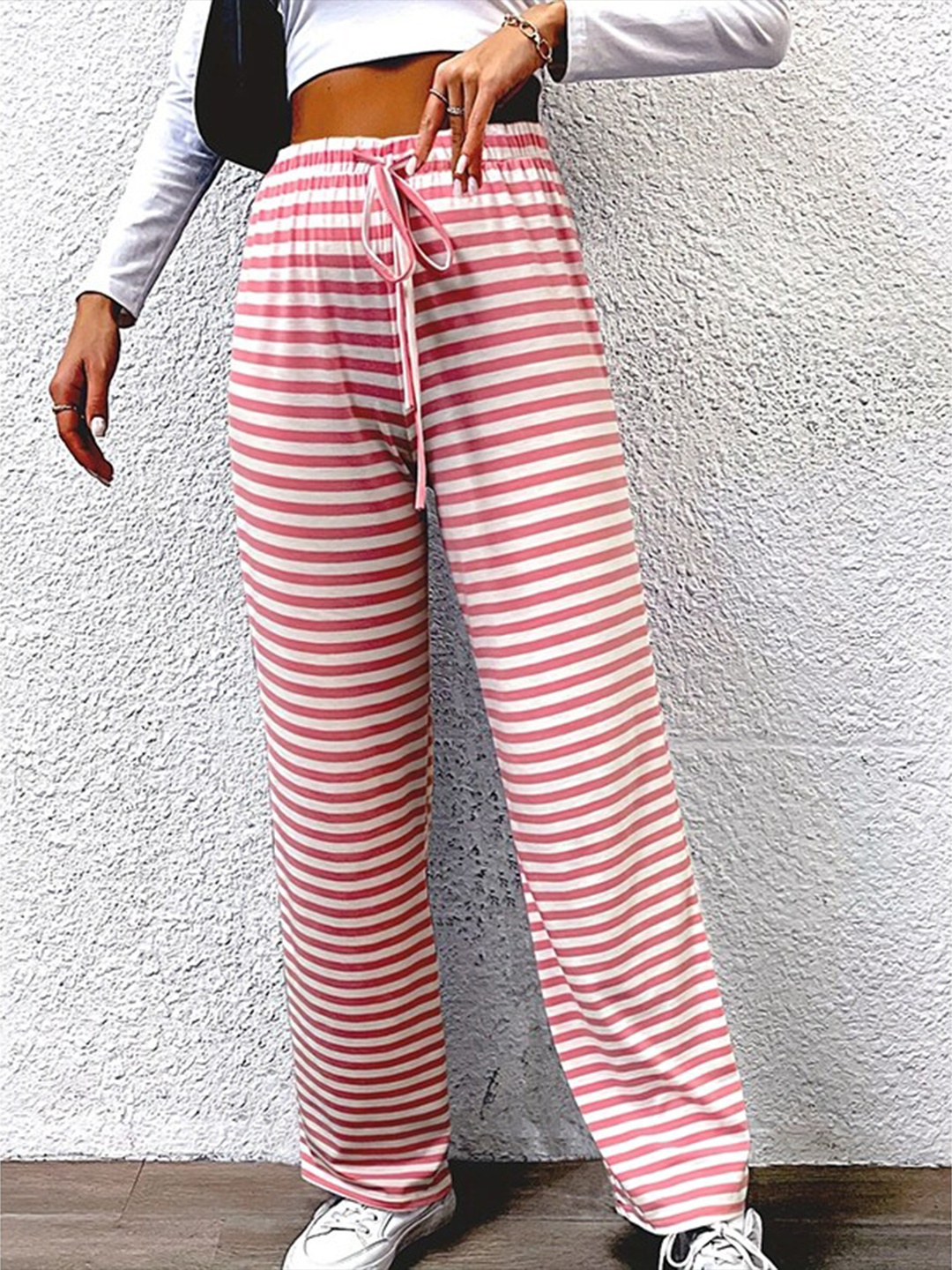 

StyleCast Women Pink Striped High-Rise Easy Wash Trousers