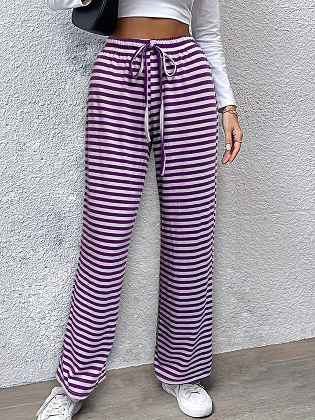 

StyleCast Women Purple Striped High-Rise Easy Wash Trousers