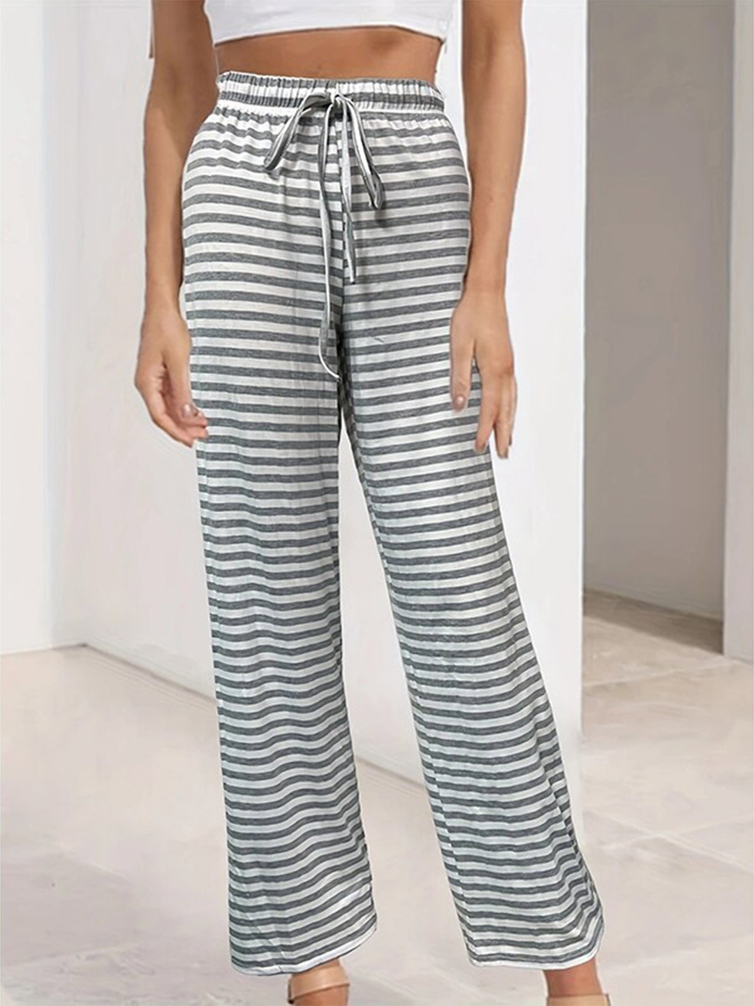 

StyleCast Women White Striped High-Rise Easy Wash Trousers