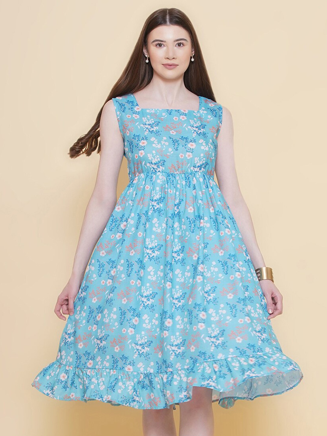 

Modish Couture Square Neck Floral Print Sleeveless Fit & Flare Dress, Na