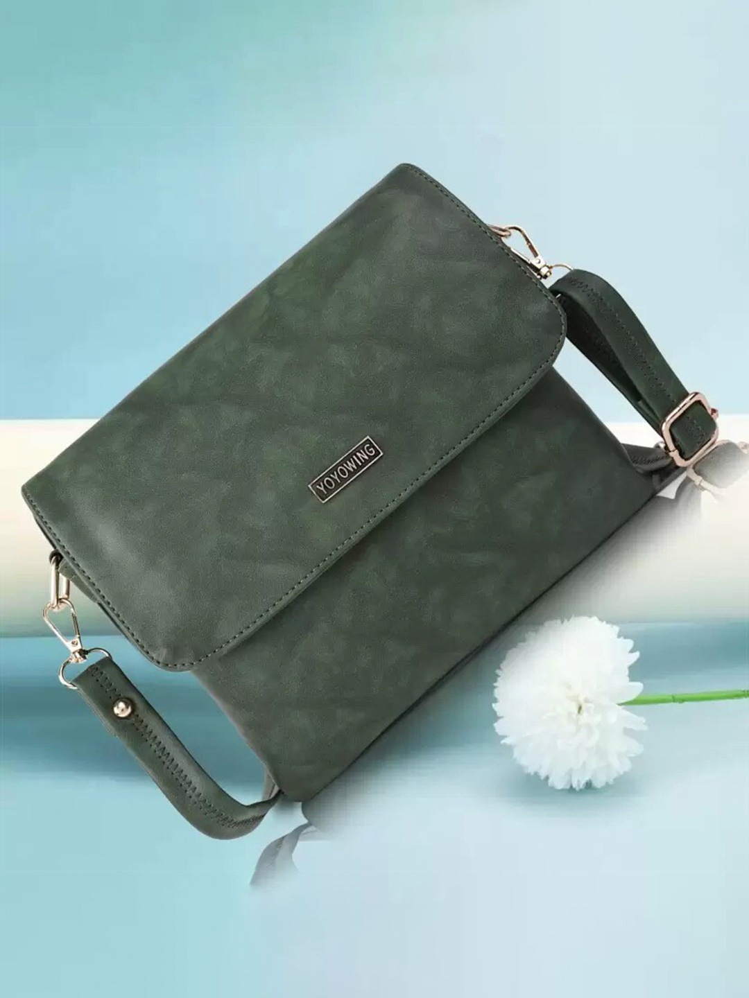 

YOYOWING Abstract Printed Structured Sling Bag, Green