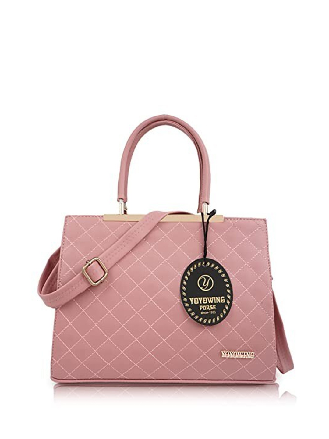 

YOYOWING Geometric Textured Structured Quilted Handheld Bag, Pink