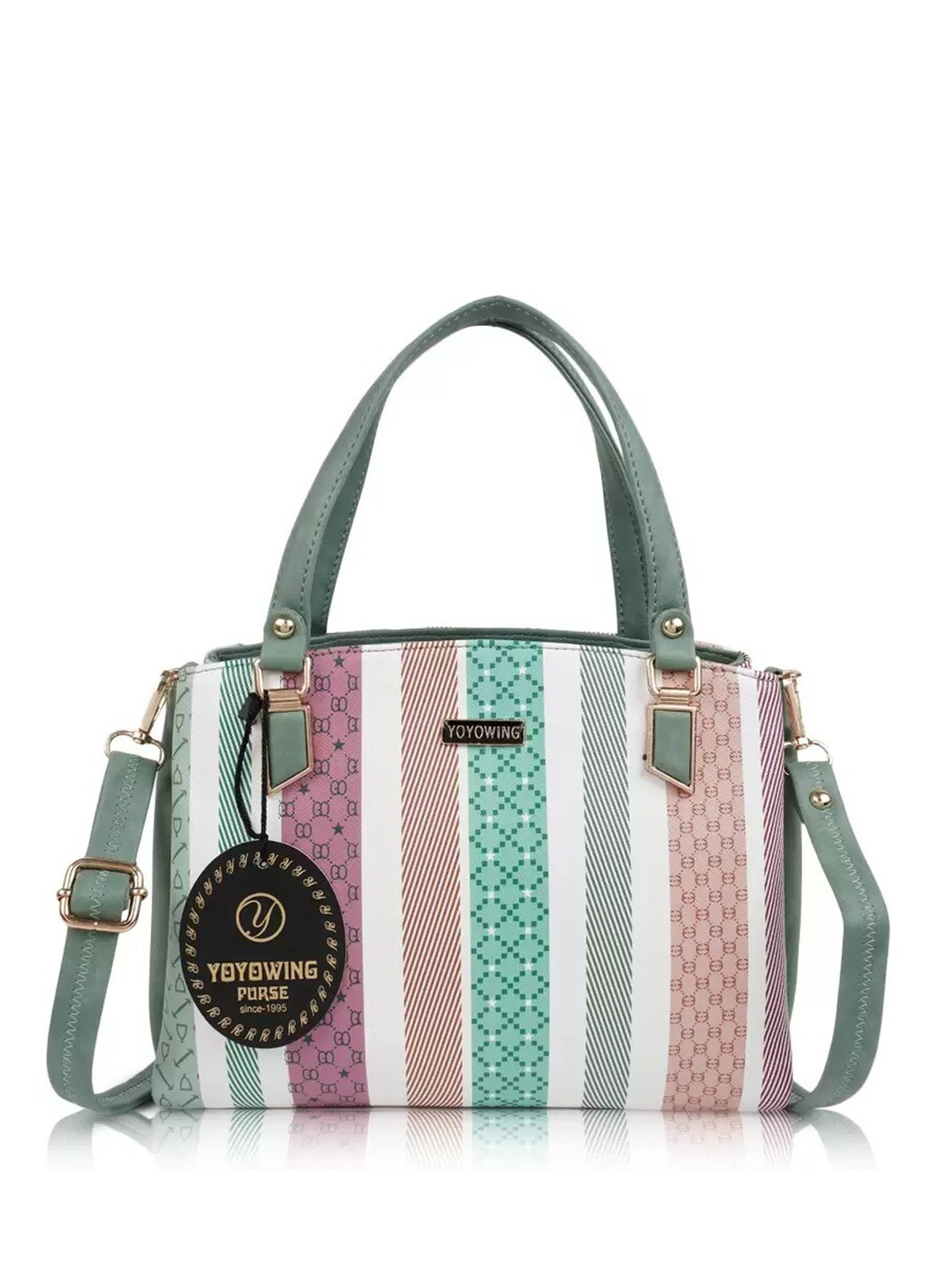 

YOYOWING Geometric Printed Structured Handheld Bag, Green