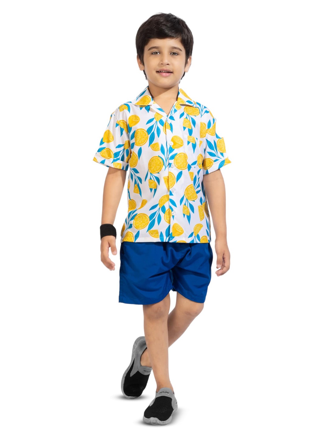 

BAESD Boys Floral Printed Pure Cotton Shirt With Shorts, White