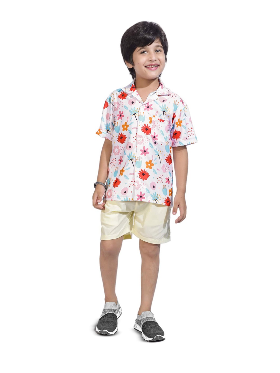 

BAESD Boys Floral Printed Pure Cotton Shirt with Shorts, White