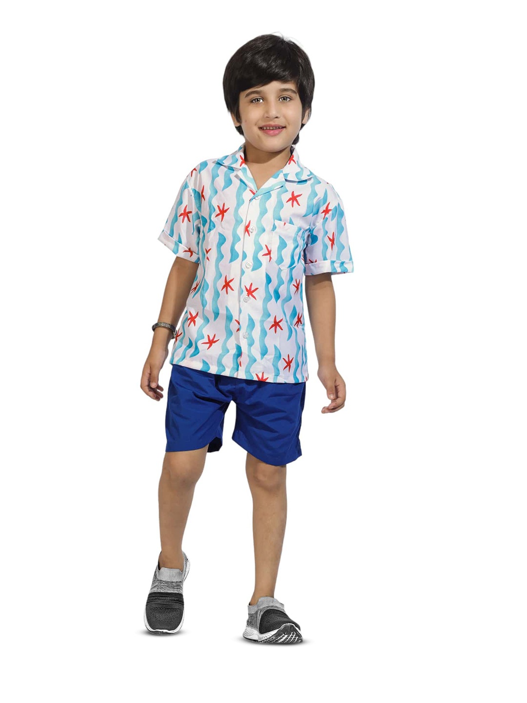 

BAESD Kids Printed Pure Cotton Shirt With Shorts, White