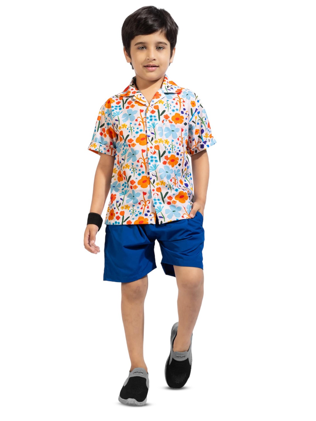 

BAESD Boys Floral Printed Pure Cotton Shirt With Shorts, White