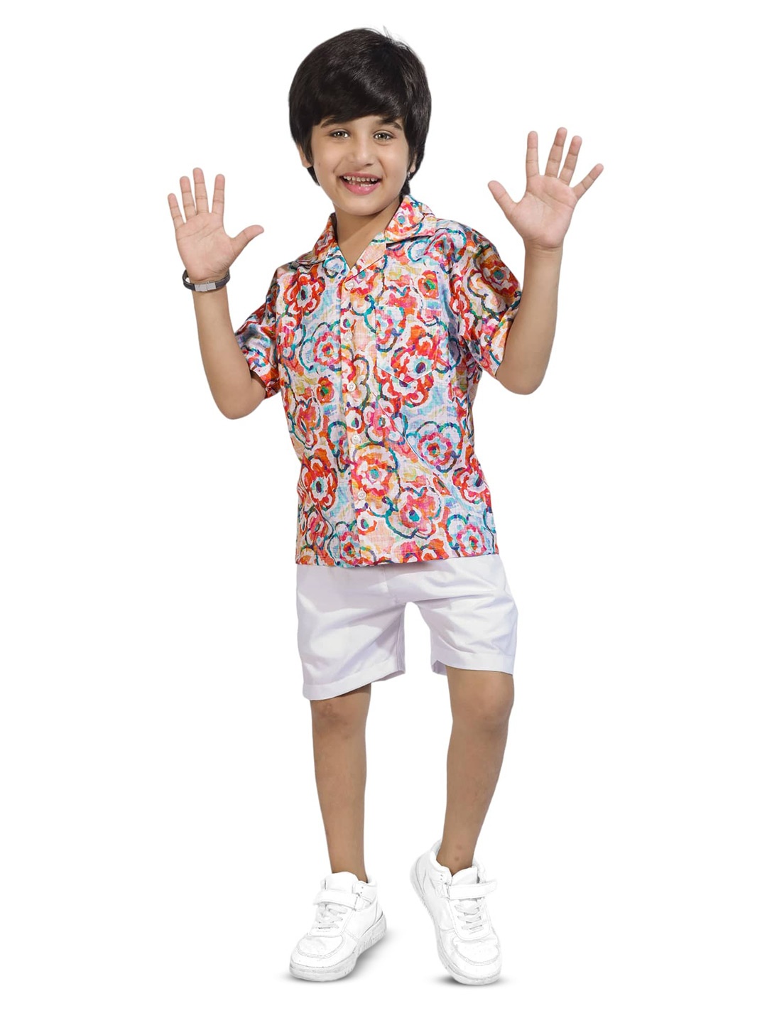 

BAESD Boys Floral Printed Pure Cotton Shirt With Shorts, Red