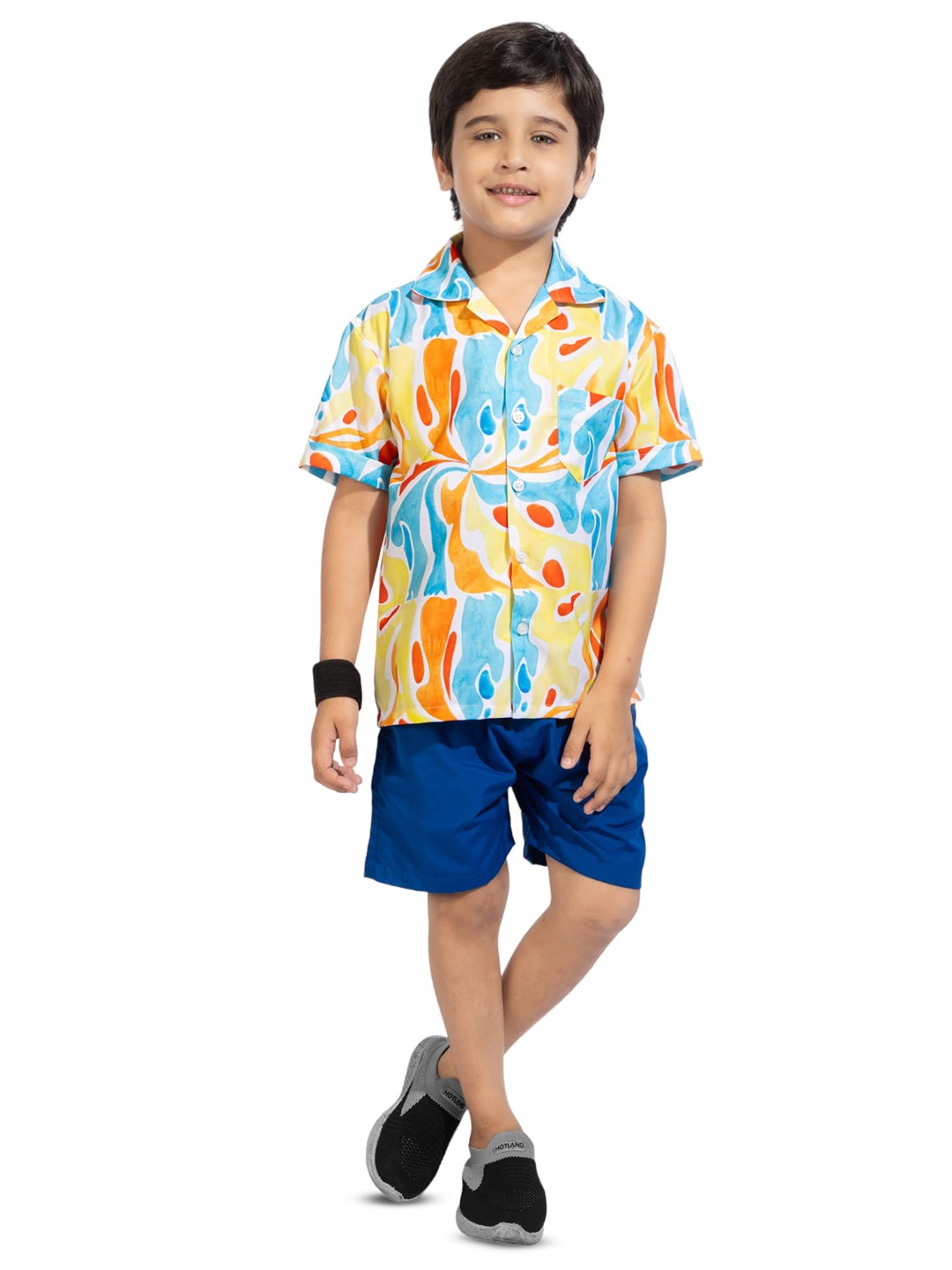 

BAESD Boys Abstract Printed Pure Cotton Shirt With Shorts, Blue