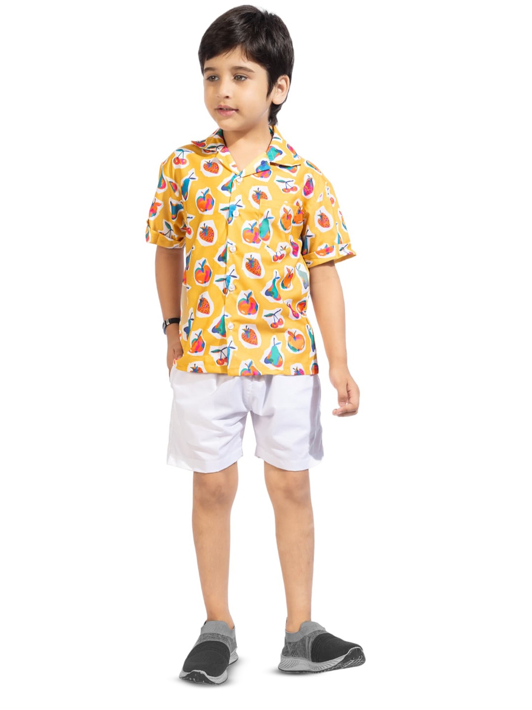 

BAESD Boys Conversational Printed Pure Cotton Shirt With Shorts, Yellow
