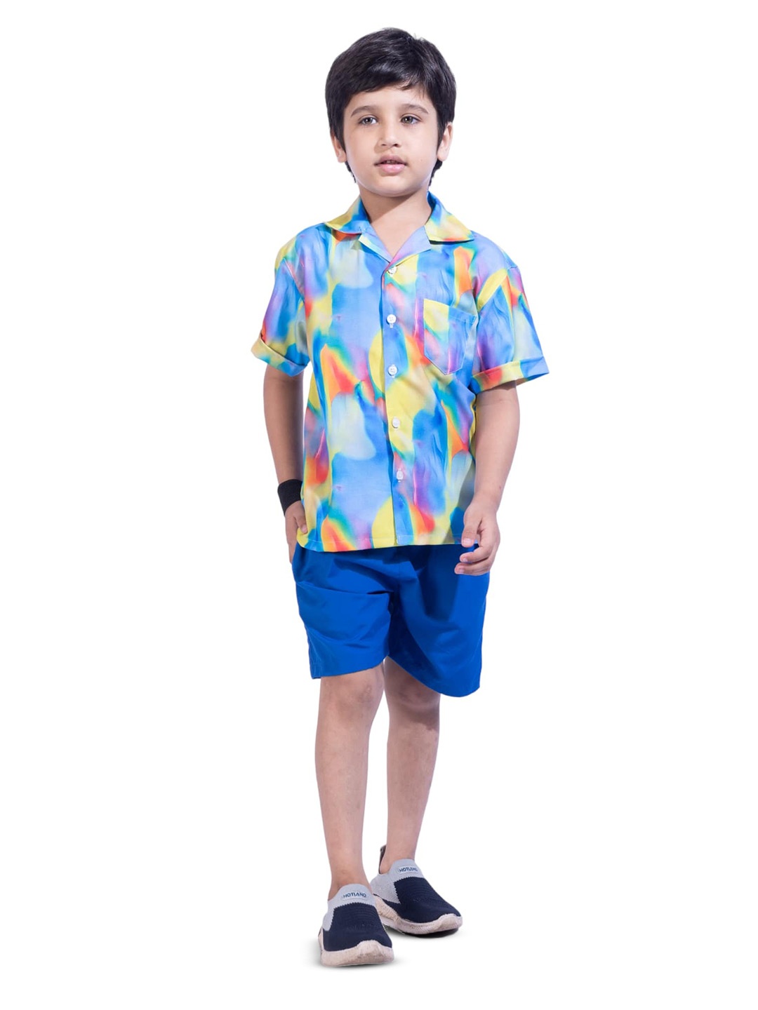 

BAESD Boys Abstract Printed Pure Cotton Shirt With Shorts, Blue
