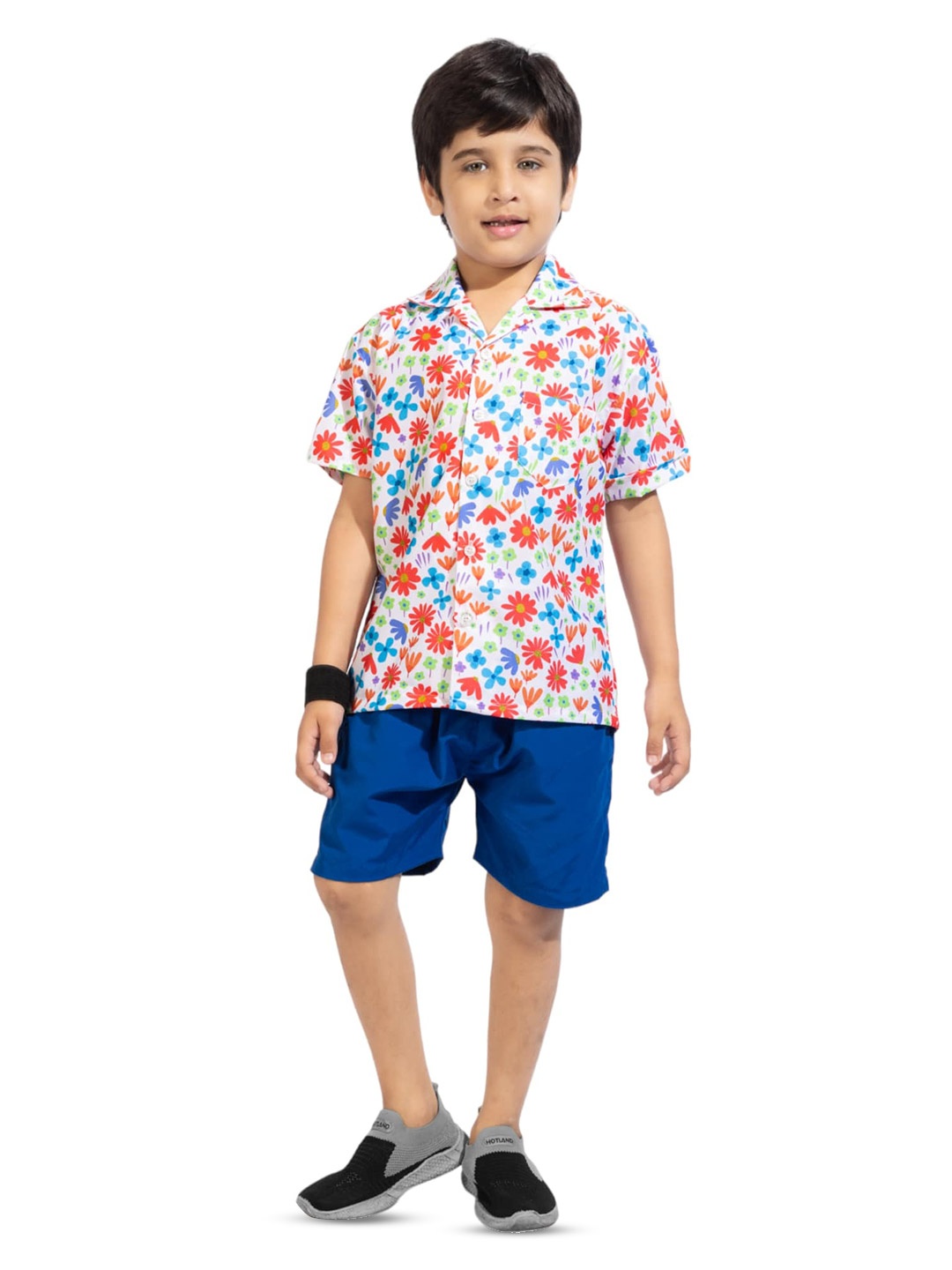 

BAESD Boys Floral Printed Pure Cotton Shirt With Shorts, White