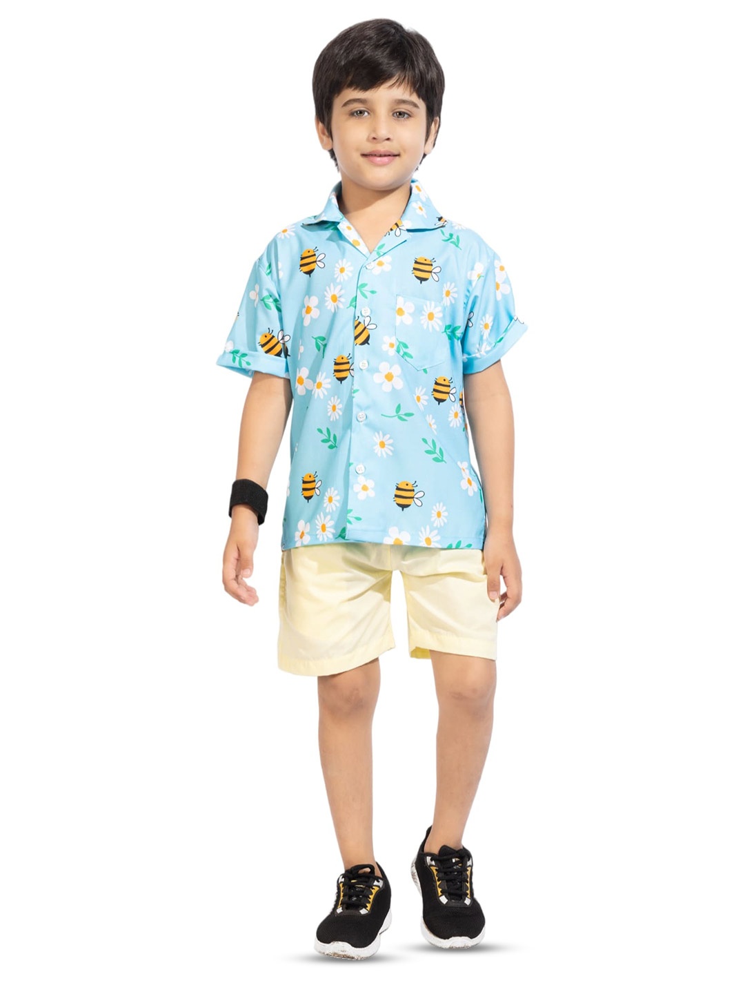 

BAESD Boys Floral Printed Pure Cotton Shirt with Shorts, Blue