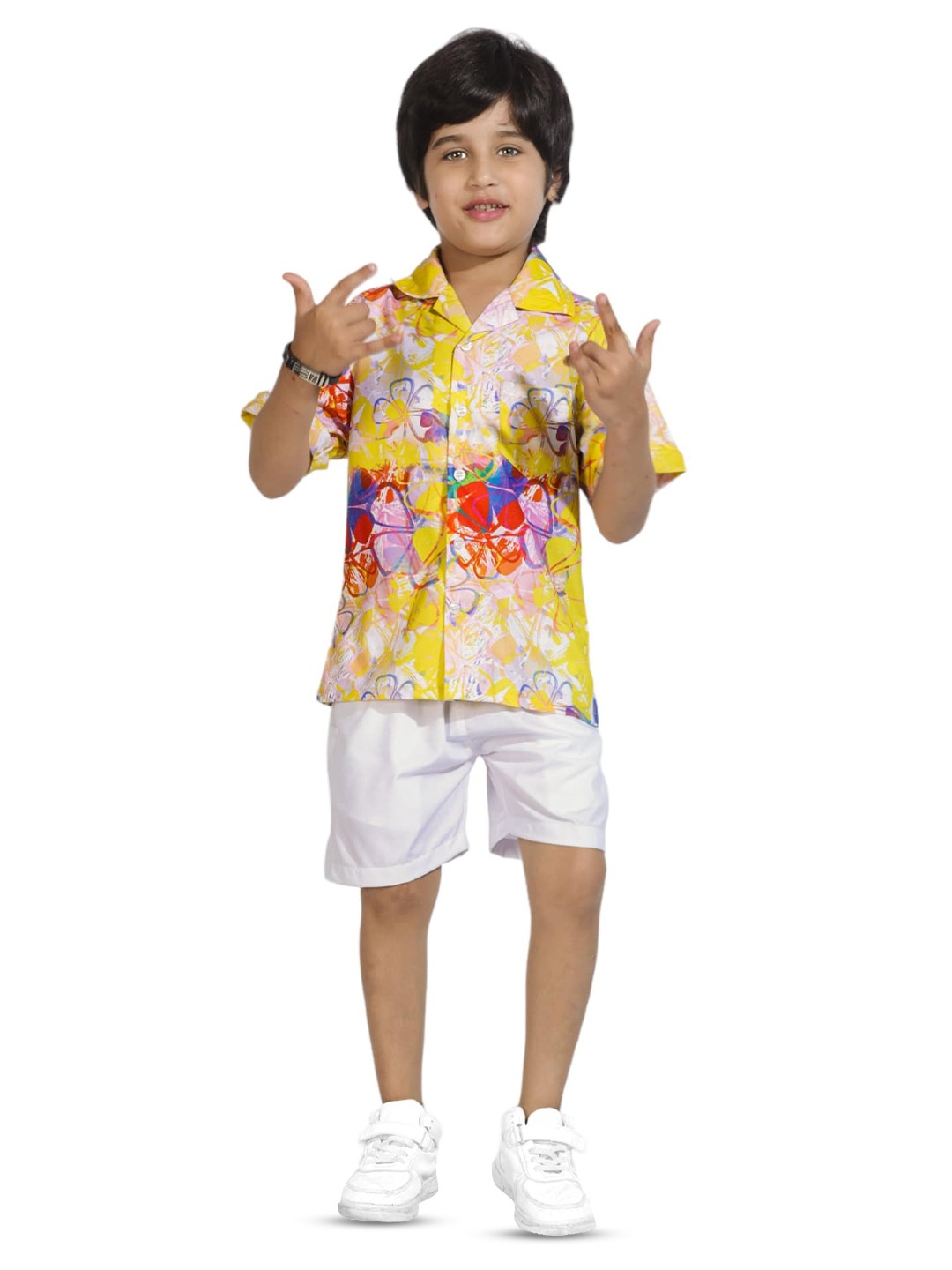 

BAESD Boys Floral Printed Pure Cotton Shirt with Shorts, Yellow