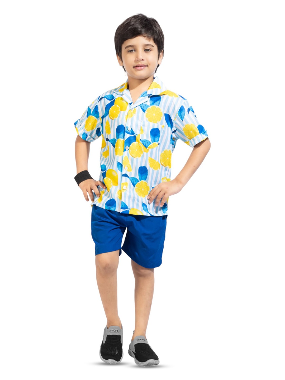 

BAESD Boys Floral Printed Pure Cotton Shirt With Shorts, Blue