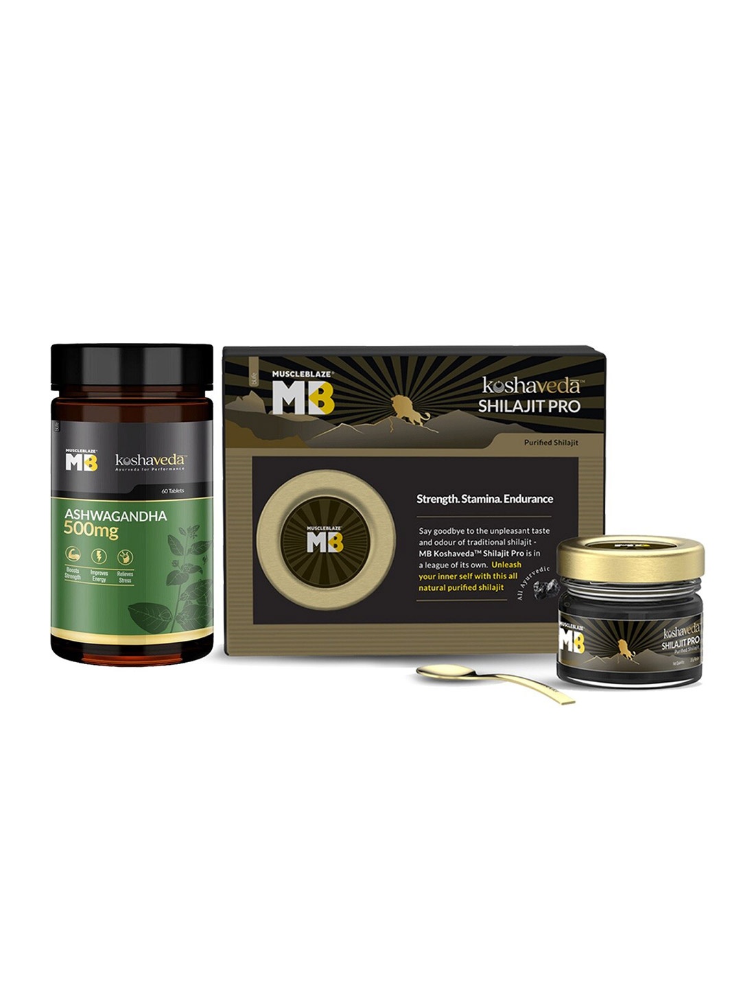 

MuscleBlaze 2-Pcs Ashwagandha - 60 Tablets & Shilajit Resin 20g, White