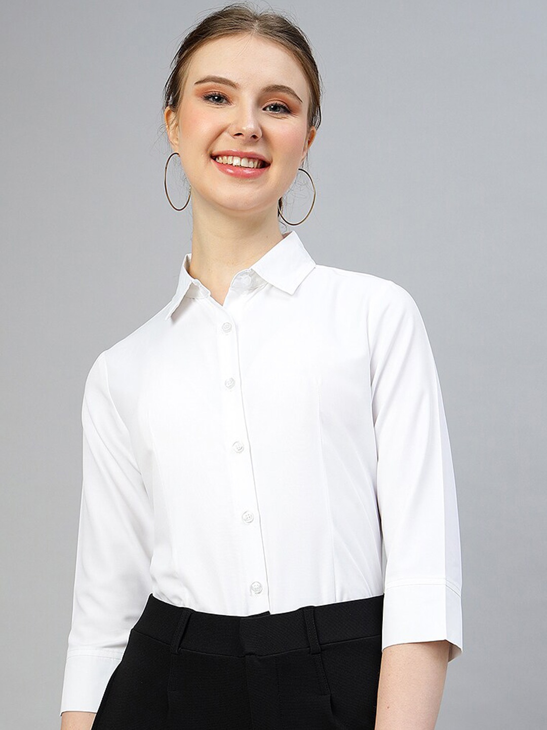 

FITHUB Spread Collar Opaque Regular Fit Formal Shirt, White