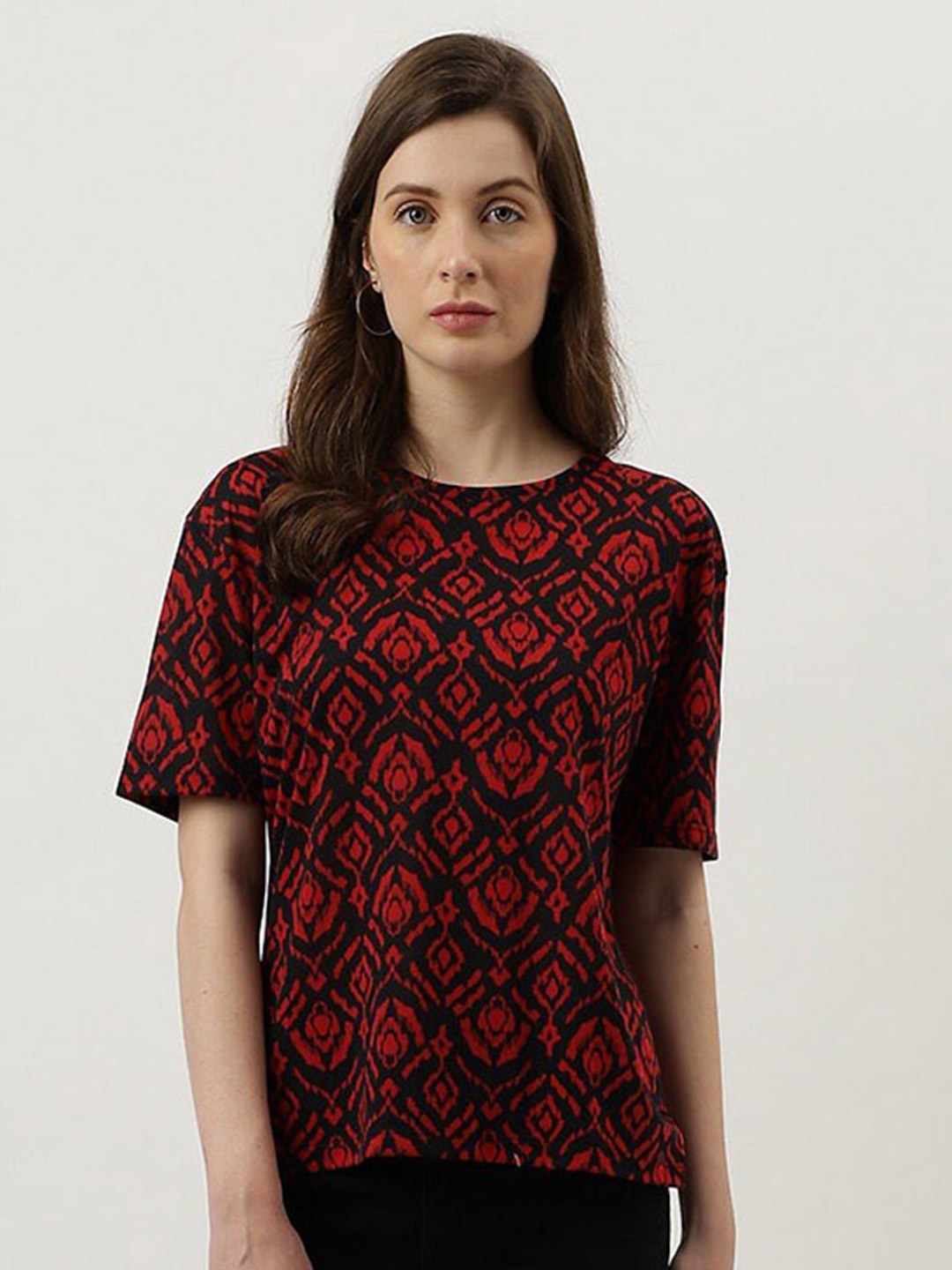 

Marks & Spencer Geometric Print Round Neck Casual Top, Black