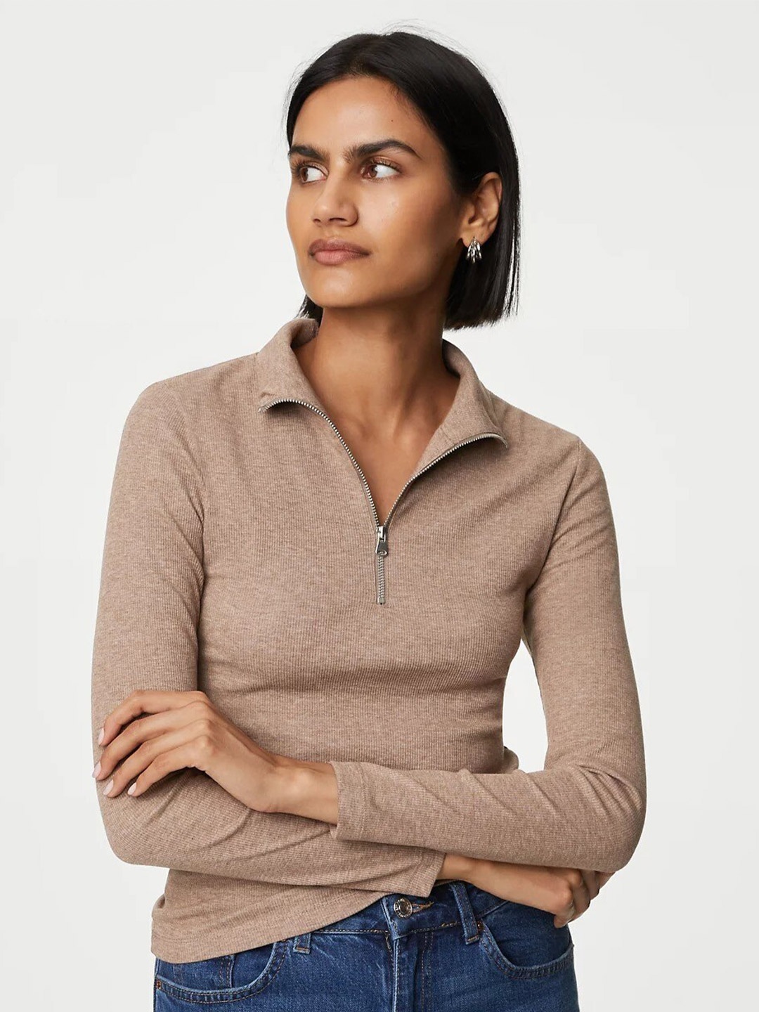 

Marks & Spencer Shirt Collar Cotton Casual Top, Beige