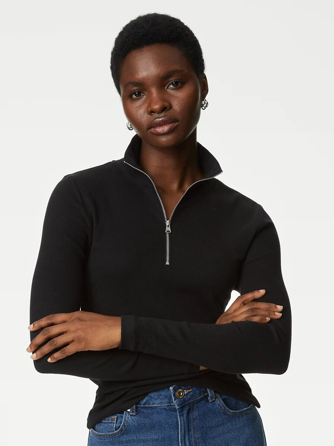 

Marks & Spencer Shirt Collar Cotton Casual Top, Black
