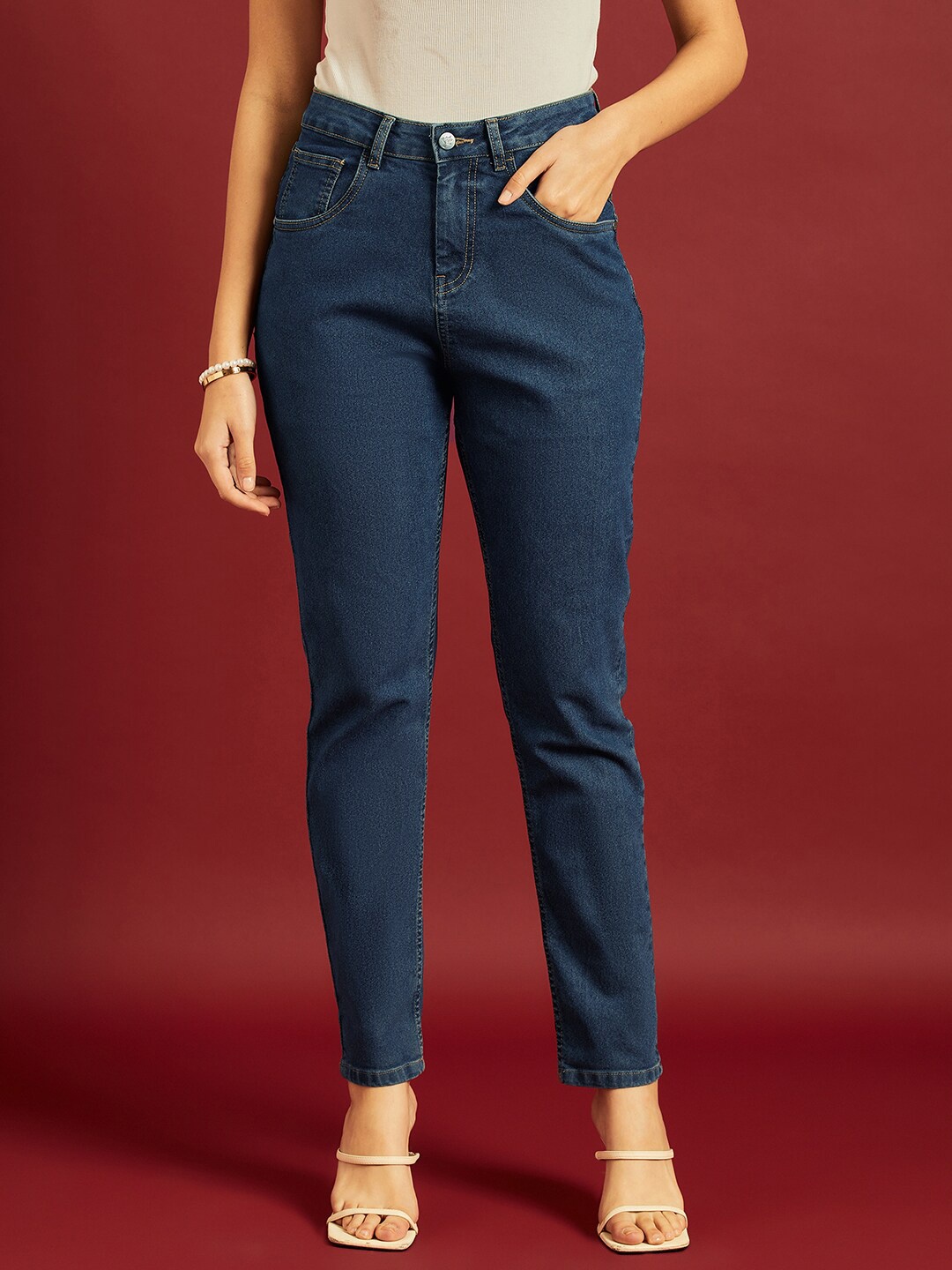 

all about you Women Comfort Boyfriend Fit High-Rise Light Fade Stretchable Jeans, Blue