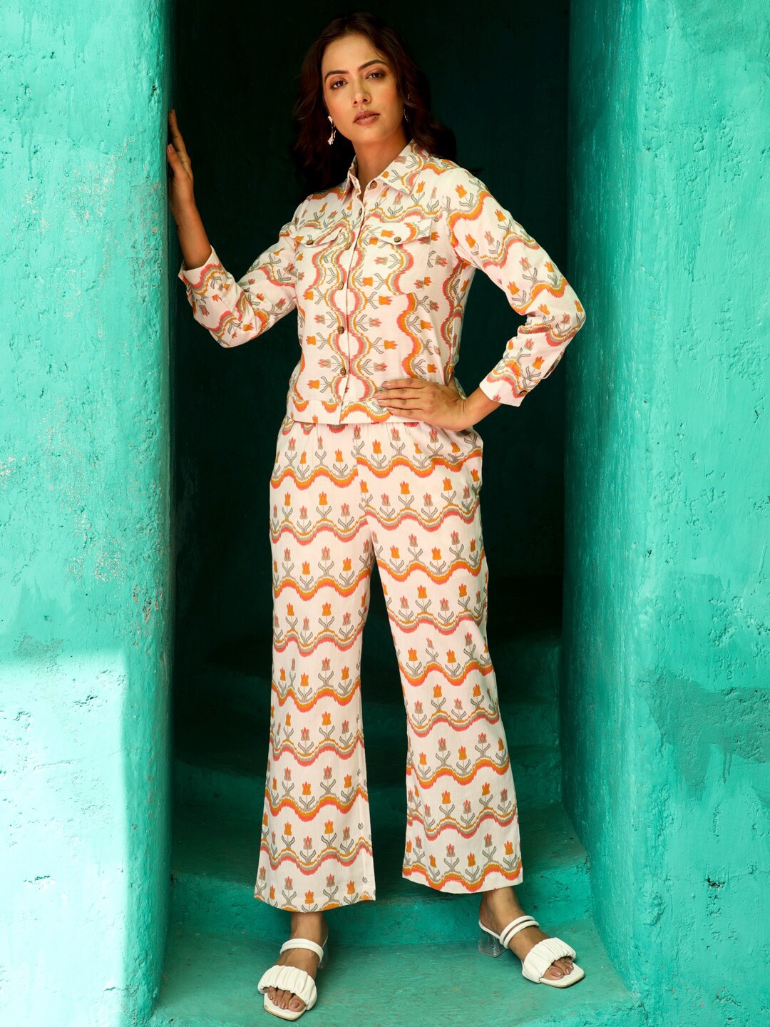 

Jaipur Kurti Printed Pure Cotton Top With Palazzo, Orange