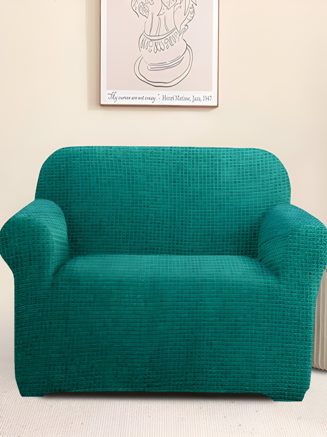 

Cortina Checked Jacquard Stretchable One Seater Sofa Cover, Green