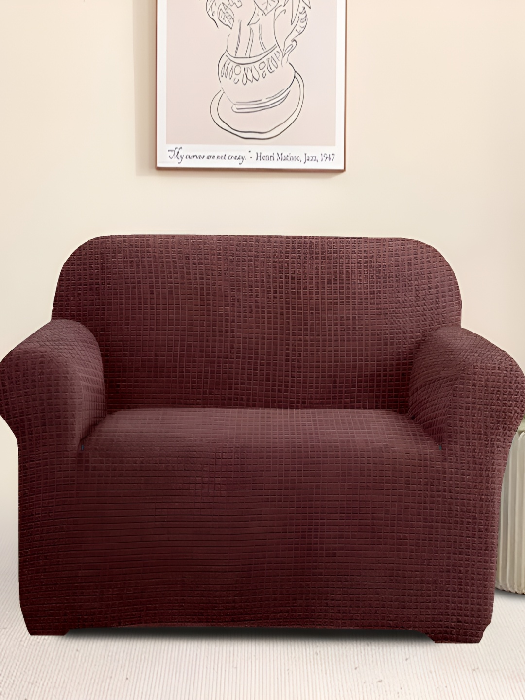 

Cortina Checked Jacquard Stretchable 1 Seater Sofa Cover With Arms, Brown