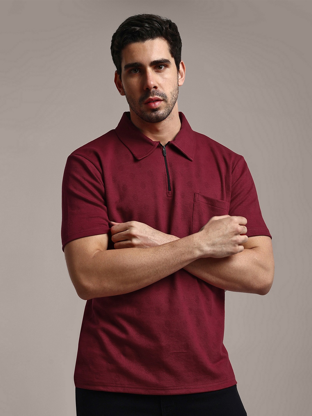 

GRECIILOOKS Polo Collar Cotton Casual T-shirt, Maroon