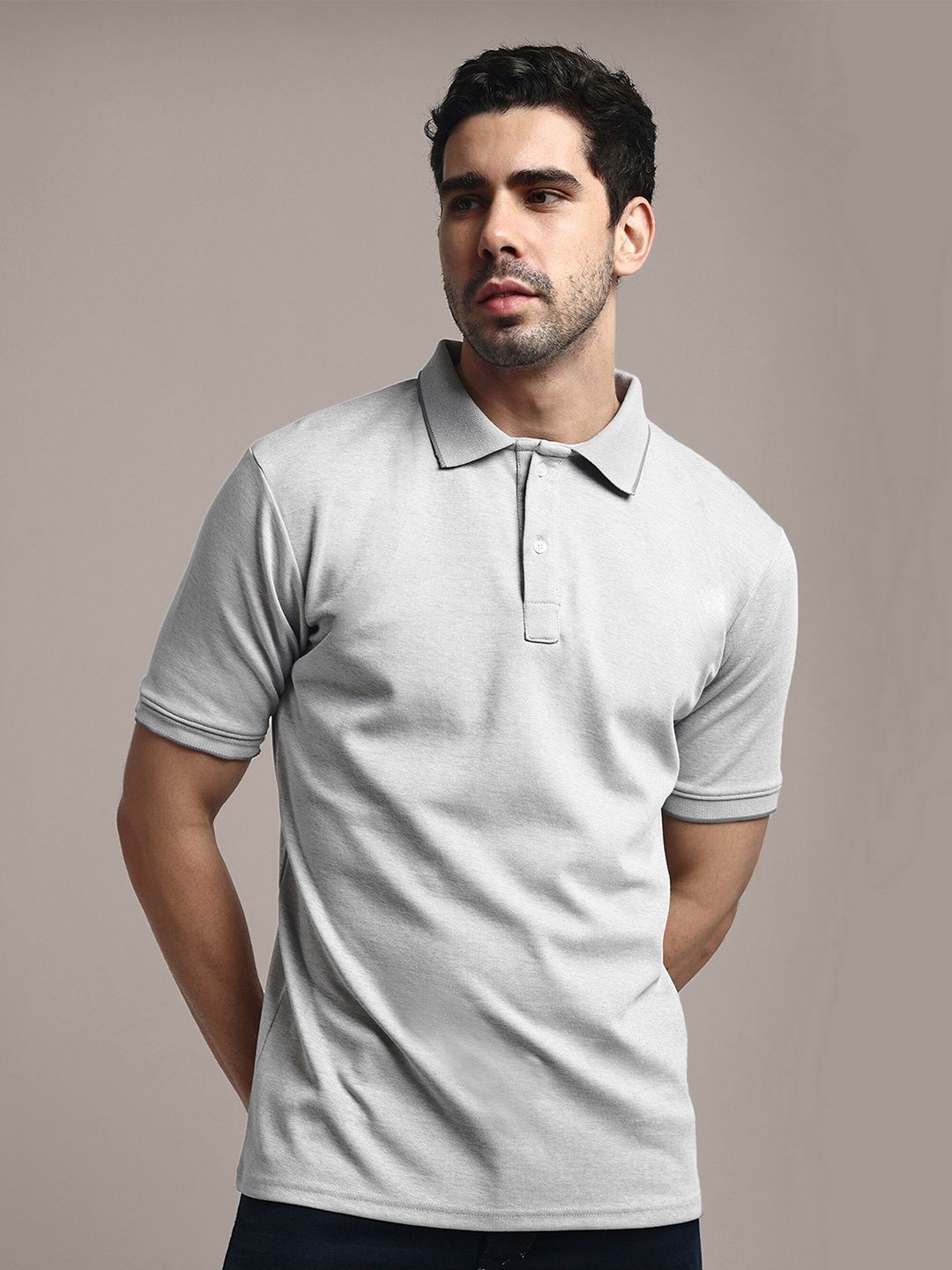 

GRECIILOOKS Polo Collar Cotton Casual T-shirt, Grey