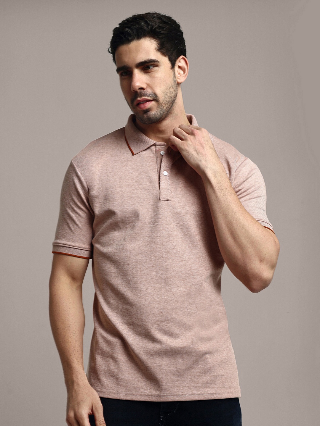 

GRECIILOOKS Polo Collar Three-Quarter Sleeves Cotton Casual T shirt, Beige