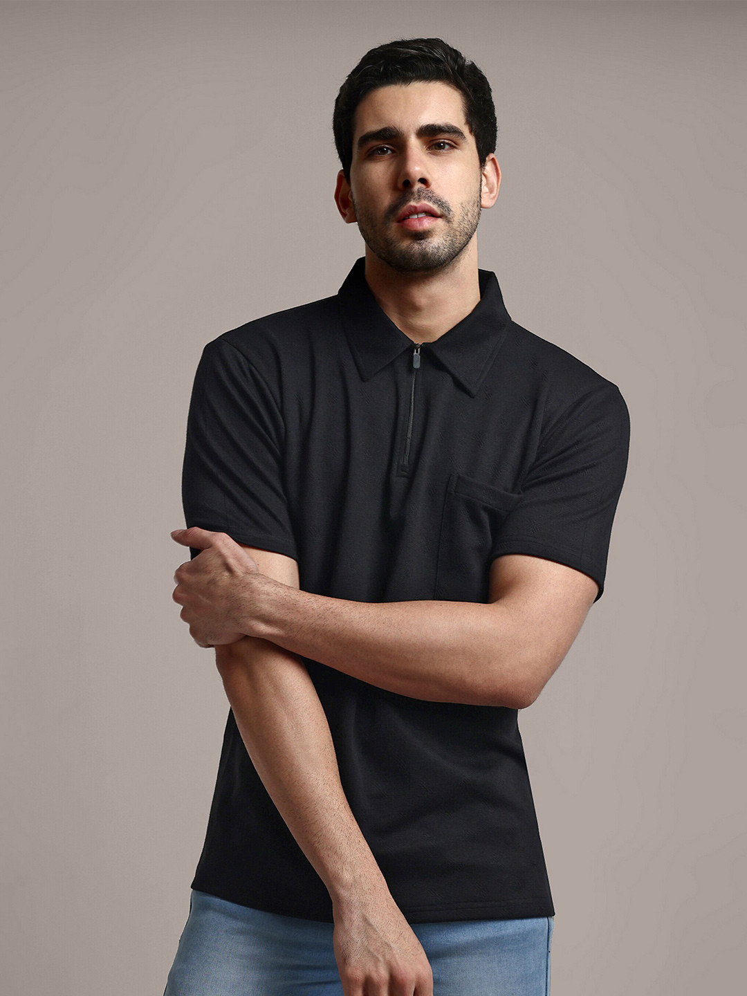 

GRECIILOOKS Polo Collar Cotton Casual T-shirt, Black