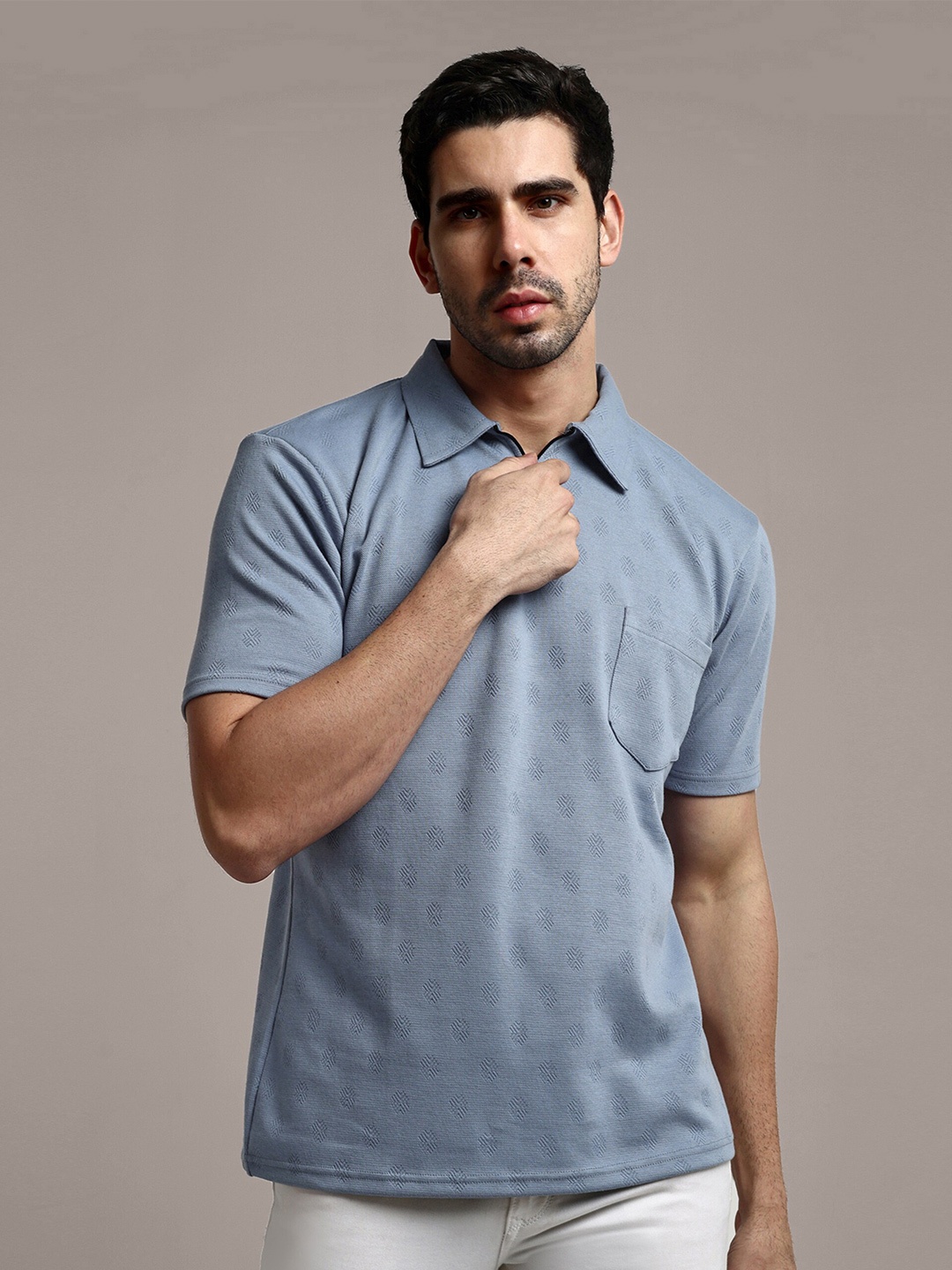 

GRECIILOOKS Self Design Polo Collar Short Sleeves T-shirt, Blue