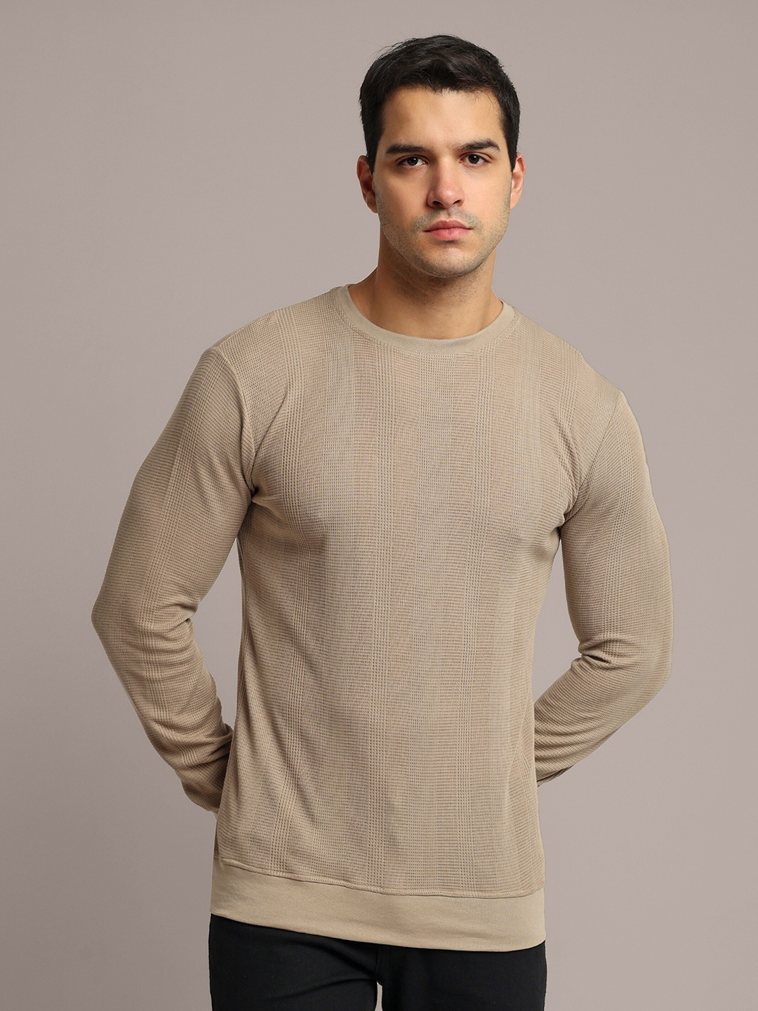 

GRECIILOOKS Round Neck Cotton Casual T-shirt, Cream
