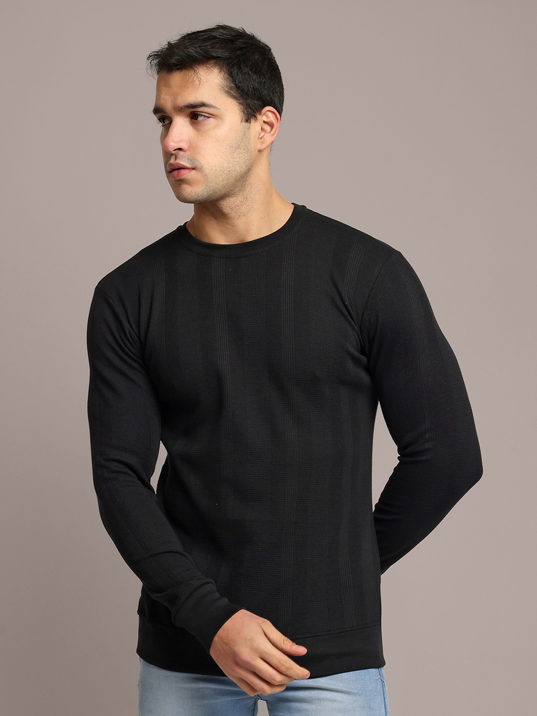 

GRECIILOOKS Long Sleeves Round Neck Cotton Casual T-shirt, Black